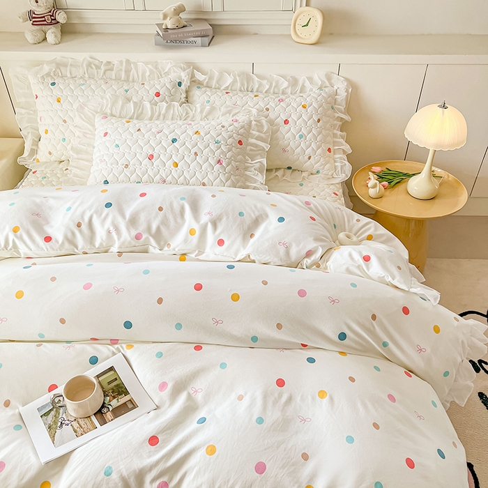 91家纺网 家纺一手货源 找家纺 眠势力 2025新款韩版花边被套双面用四季款ins公主风 彩色波点