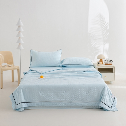 绒世界 绒世界 2025新款凉豆豆包边夏被四件套 凉豆豆-天空蓝