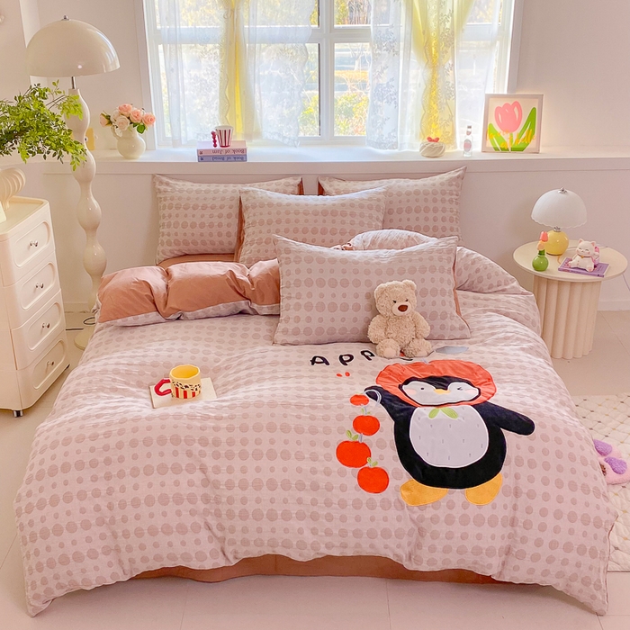 91家纺网 家纺一手货源 找家纺 千朵 2025新款全棉提花四件套 喜庆小企