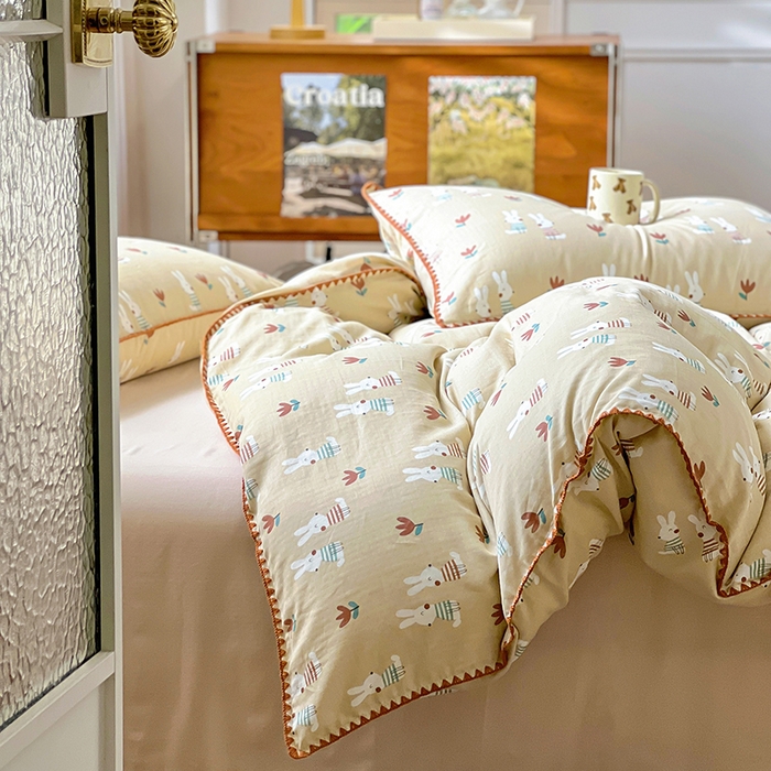 91家纺网 家纺一手货源 找家纺 田野家纺2025新款A类全棉双层纱四件套 波波兔