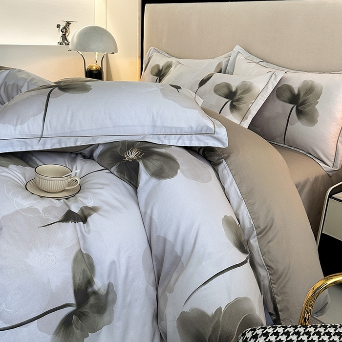 91家纺网 家纺一手货源 找家纺 眷恋家纺 2025年春夏全棉铂金棉13376数码印花四件套 爱的信仰-咖