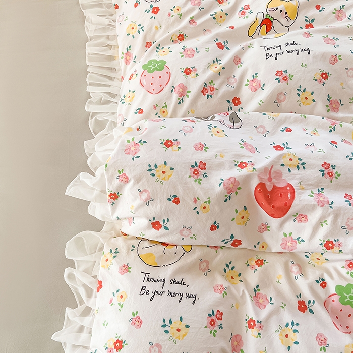 91家纺网 家纺一手货源 找家纺 眠势力 2025新款韩版花边被套双面用四季款ins公主风 喵喵宝贝