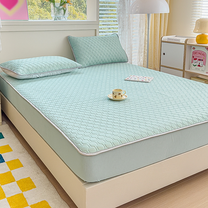 91家纺网 家纺一手货源 找家纺 小萌虎 2025新款凉感丝胶质凉席床笠款 水绿