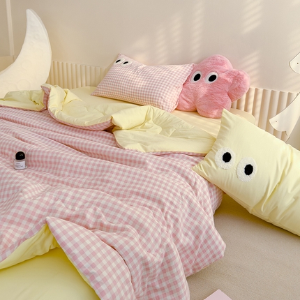 91家纺网 家纺一手货源 找家纺 （总）老帅的工厂店 2025新款多巴胺水洗云朵棉大眼睛系列夏被四件套