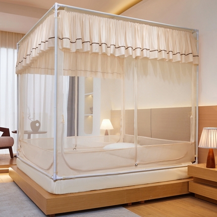 夏彩 2025新款浪漫唯美T+U床笠式坐床外穿防摔蚊帐-88610 886610杏仁黄