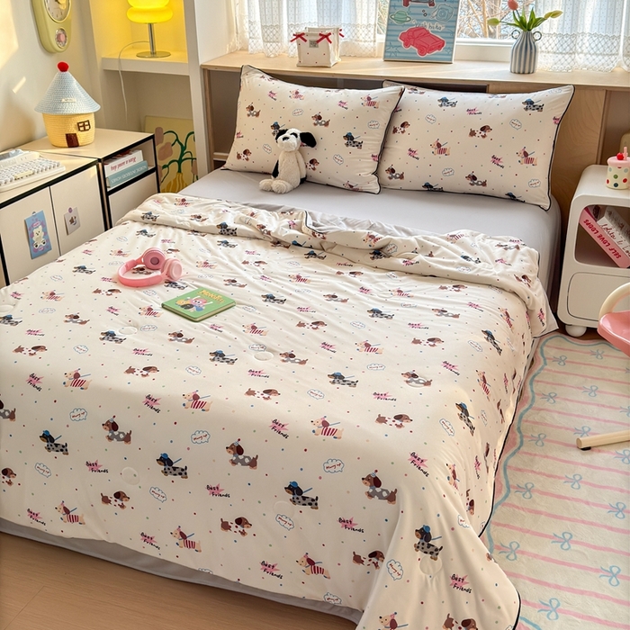 91家纺网 家纺一手货源 找家纺 星期八 2025新款针织棉夏被四件套 汪汪队