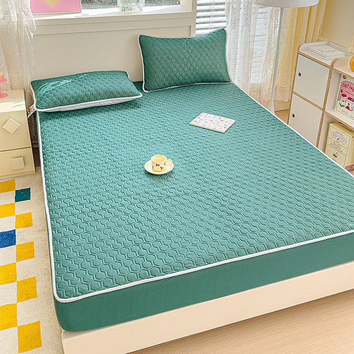 91家纺网 家纺一手货源 找家纺 小萌虎 2025新款凉感丝胶质凉席床笠款 墨绿