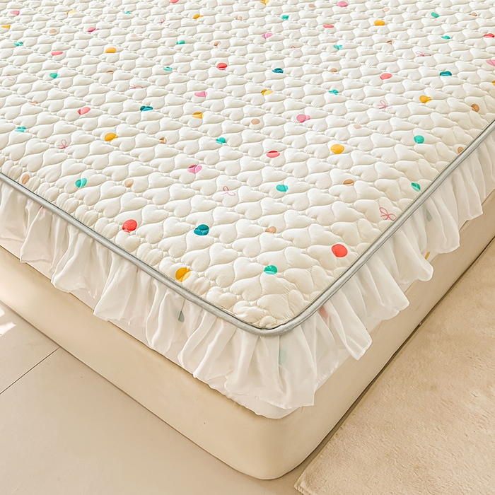 91家纺网 家纺一手货源 找家纺 眠势力 2025新款韩版花边床笠雪纺公主风ins夹棉四季款床罩保护套 彩色波点