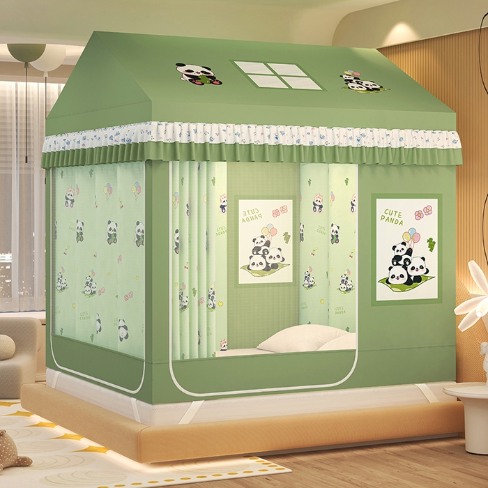 91家纺网 家纺一手货源 找家纺 迪凡保罗蚊帐 2025新款2505城堡款房型遮光防摔坐床蚊帐 贪吃熊猫