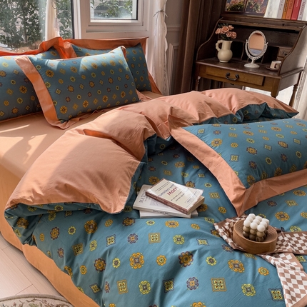 KA家纺 2025新款宽边轻奢系列全棉四件套 尼贝儿蓝