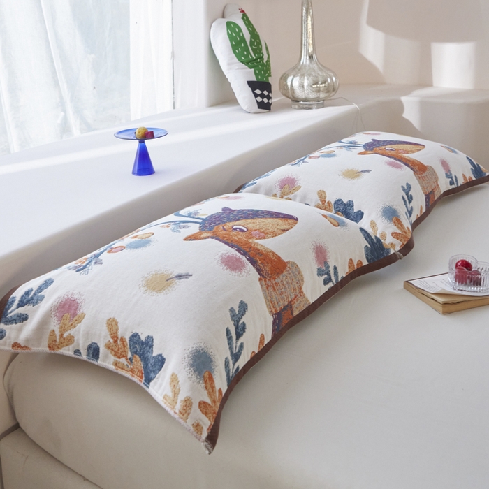 91家纺网 家纺一手货源 找家纺 爱港家纺 2025新款全棉纱布-萌宠治愈系列枕巾 萌宠鹿52*75cm