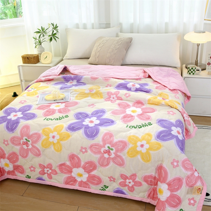 91家纺网 家纺一手货源 找家纺 爱派  2025新款直播爆款印花水洗棉夏被夏凉被空调被被子被芯 繁花似锦