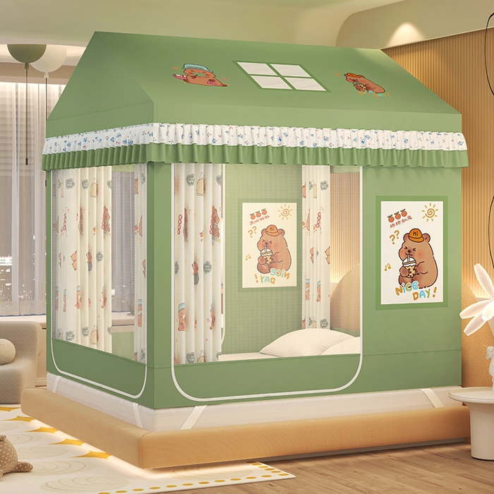 91家纺网 家纺一手货源 找家纺 迪凡保罗蚊帐 2025新款2505城堡款房型遮光防摔坐床蚊帐 呆萌豚豚