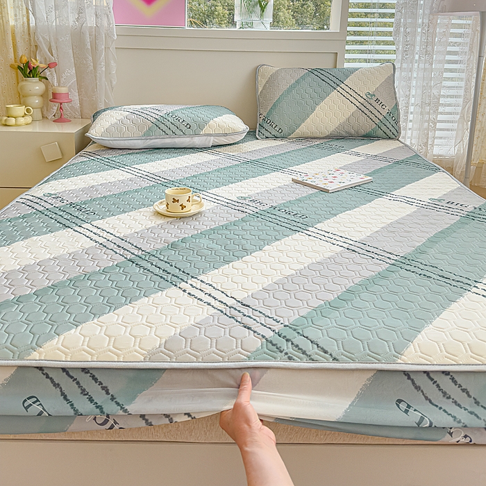 91家纺网 家纺一手货源 找家纺 小萌虎 2025新款凉感丝胶质凉席床笠款 格调