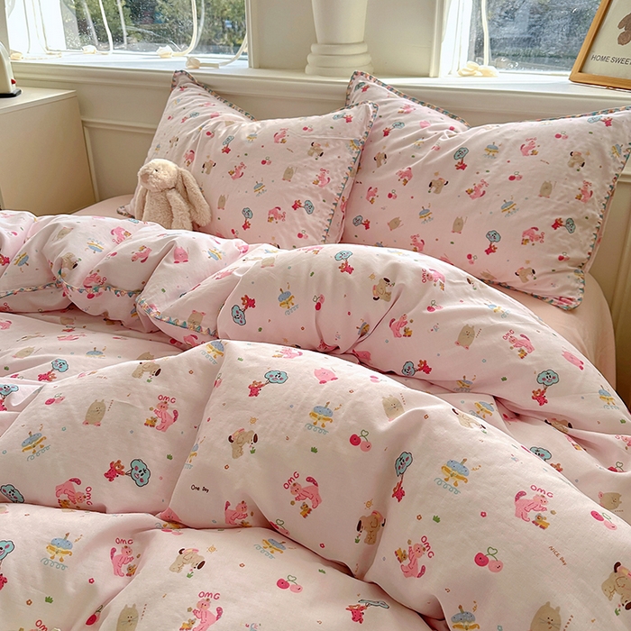 91家纺网 家纺一手货源 找家纺 田野家纺2025新款A类全棉双层纱四件套 开心派对