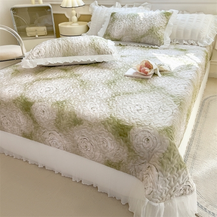 兄弟坊 2025 莱赛尔兰精天丝韩版印花床盖床裙床褥 床盖-绿意