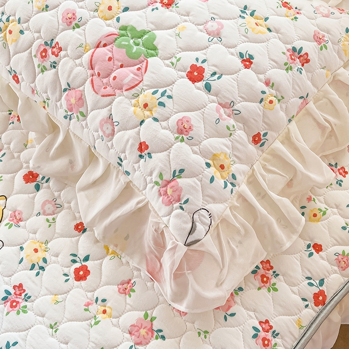 91家纺网 家纺一手货源 找家纺 眠势力 2025新款韩版花边床笠雪纺公主风ins夹棉四季款床罩保护套 喵喵宝贝