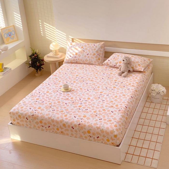 91家纺网 家纺一手货源 找家纺 ME/ERA HOME寐时代 2025新款全棉老粗布床笠款三件套 全棉卡通-橙意满满