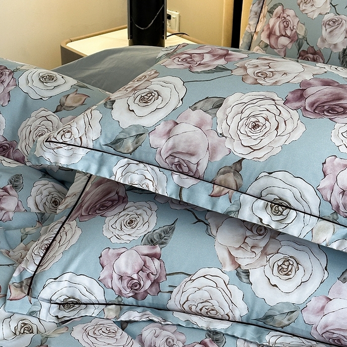 91家纺网 家纺一手货源 找家纺 眷恋家纺 2025年春夏全棉铂金棉13376数码印花四件套 春景熙熙-兰