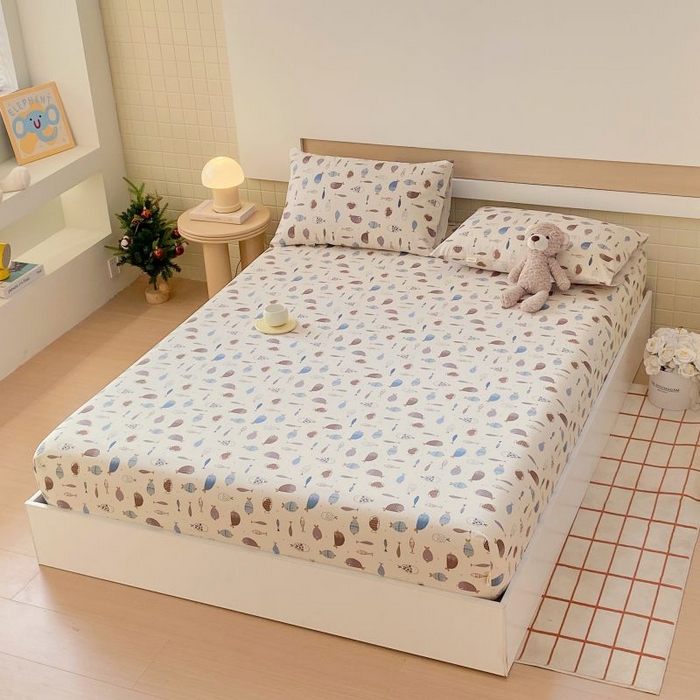 91家纺网 家纺一手货源 找家纺 ME/ERA HOME寐时代 2025新款全棉老粗布床笠款三件套 全棉卡通-海底世界