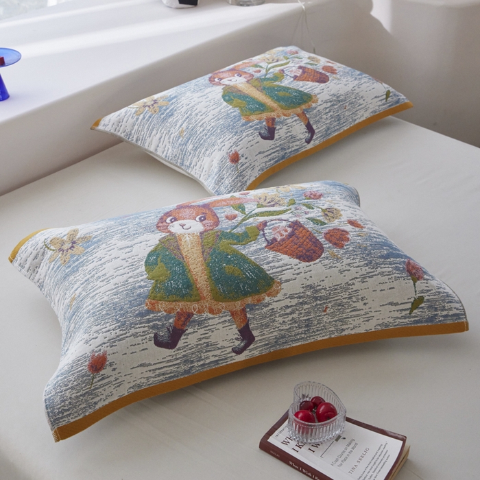 91家纺网 家纺一手货源 找家纺 （总）爱港家纺 2025新款全棉纱布-萌宠治愈系列枕巾枕套