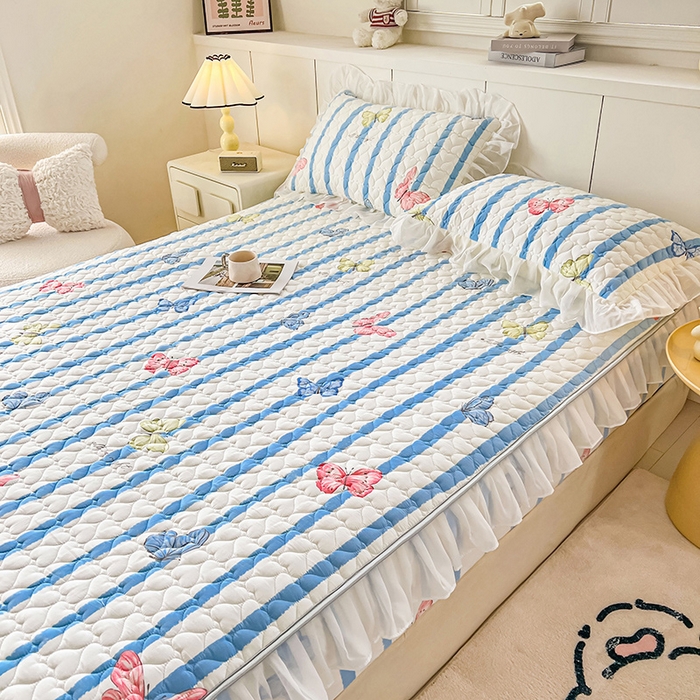 91家纺网 家纺一手货源 找家纺 眠势力 2025新款韩版花边床笠雪纺公主风ins夹棉四季款床罩保护套 花蝴蝶