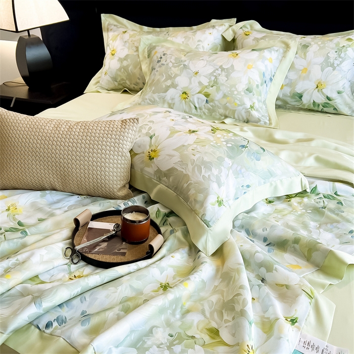 91家纺网 家纺一手货源 找家纺 朵希曼2025新款50天丝宽边夏被和夏被四件套系列 舒蕊