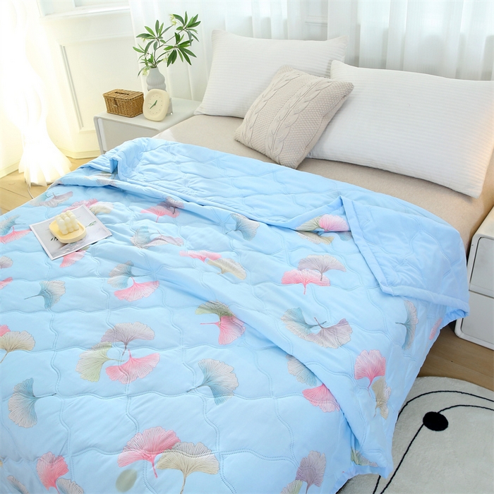 91家纺网 家纺一手货源 找家纺 爱派  2025新款直播爆款印花水洗棉夏被夏凉被空调被被子被芯 银杏