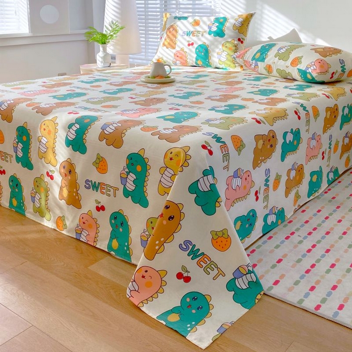 91家纺网 家纺一手货源 找家纺 ME/ERA HOME寐时代 2025新款三枚缎老粗布床单款三件套 恐龙派对