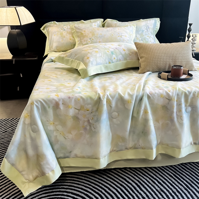 91家纺网 家纺一手货源 找家纺 朵希曼2025新款50天丝宽边夏被和夏被四件套系列 早春樱花