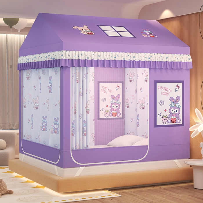 91家纺网 家纺一手货源 找家纺 迪凡保罗蚊帐 2025新款2505城堡款房型遮光防摔坐床蚊帐 奶萌兔兔