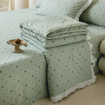 绒世界 绒世界 2025新款双层纱韩版印花夏被四件套 樱桃