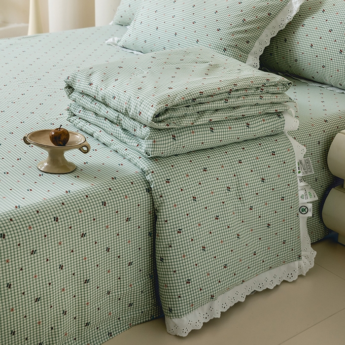 91家纺网 家纺一手货源 找家纺 绒世界 绒世界 2025新款双层纱韩版印花夏被四件套 樱桃