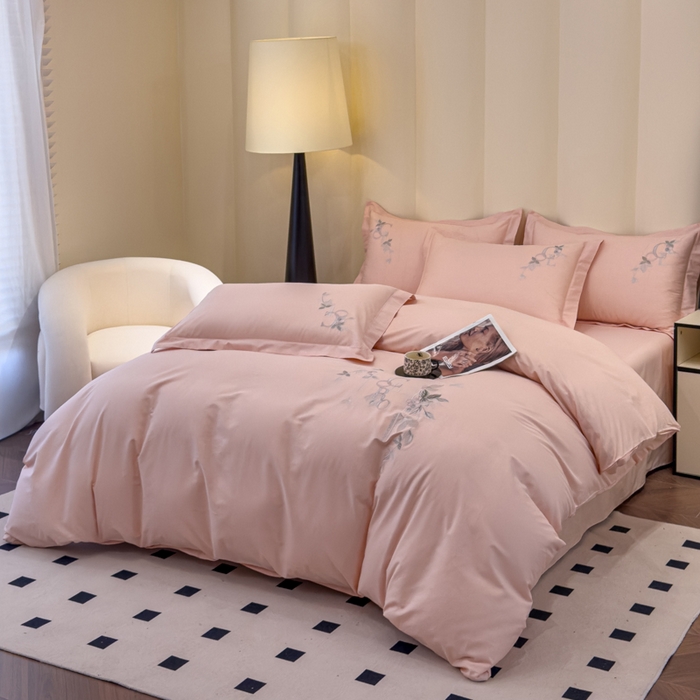 91家纺网 家纺一手货源 找家纺 U品汇 2025新款纯棉全棉长绒棉刺绣绣花高端礼盒四件套-夏瑾系列 夏瑾-荷花玉