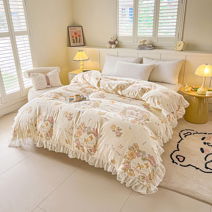 91家纺网 家纺一手货源 找家纺 眠势力 2025新款韩版花边被套双面用四季款ins公主风 花语满园