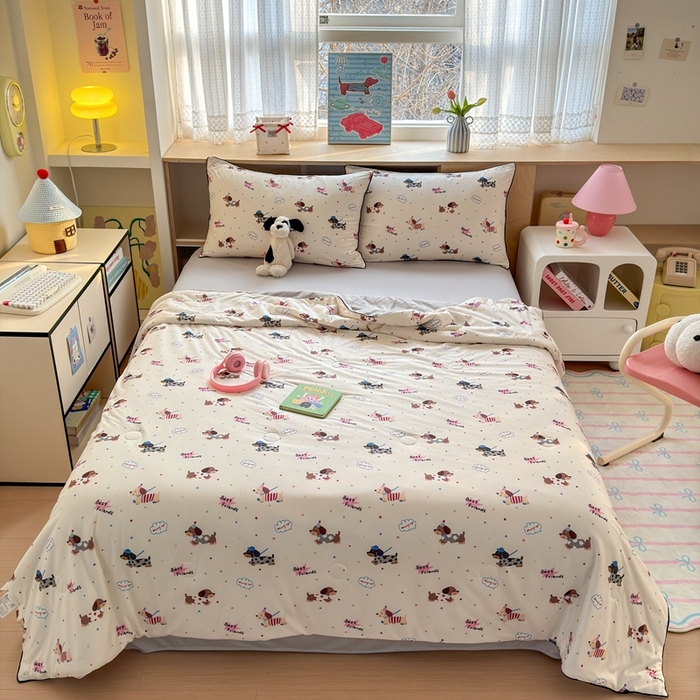 91家纺网 家纺一手货源 找家纺 星期八 2025新款针织棉夏被四件套 汪汪队