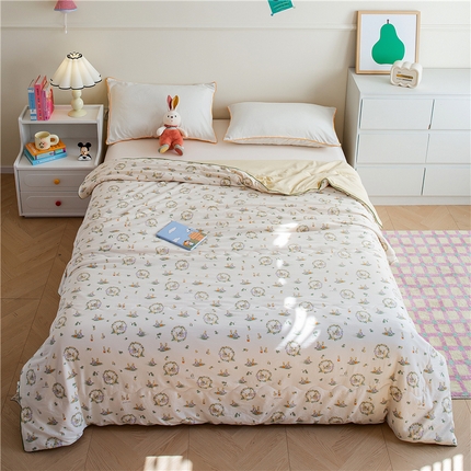91家纺网 家纺一手货源 找家纺 艺菲阁家纺 2025新款卡通麻绳云感双层纱夏凉被 兔子的欢喜