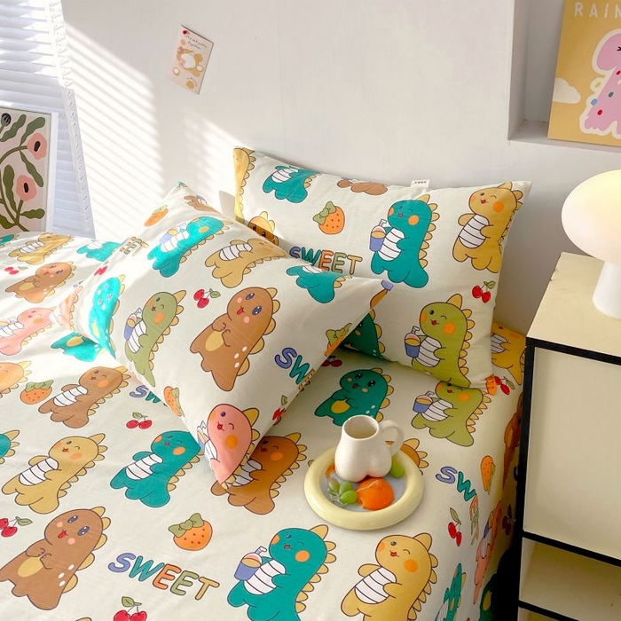 91家纺网 家纺一手货源 找家纺 ME/ERA HOME寐时代 2025新款三枚缎老粗布床单款三件套 恐龙派对