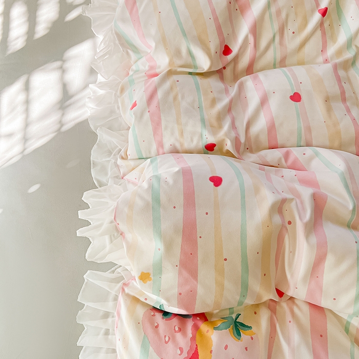 91家纺网 家纺一手货源 找家纺 眠势力 2025新款韩版花边被套双面用四季款ins公主风 糖果草莓