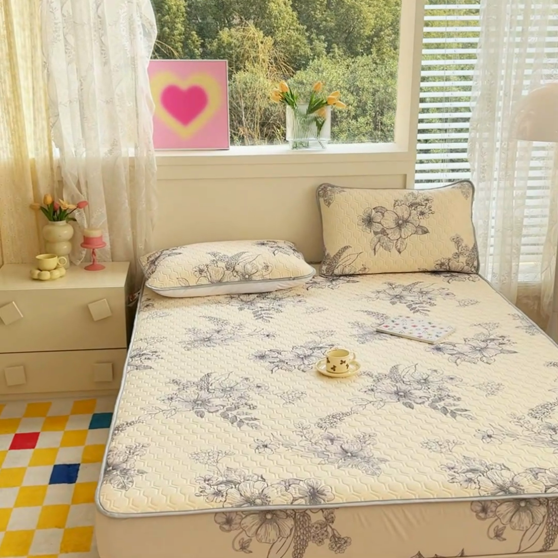 91家纺网 家纺一手货源 找家纺 小萌虎 2025新款凉感丝胶质凉席床笠款 水墨