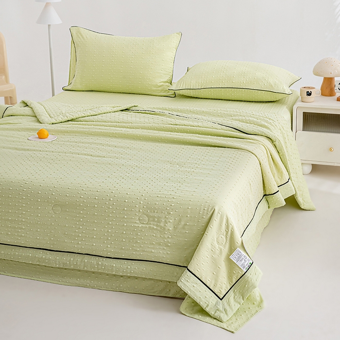 91家纺网 家纺一手货源 找家纺 绒世界 绒世界 2025新款凉豆豆包边夏被四件套 凉豆豆-抹茶绿