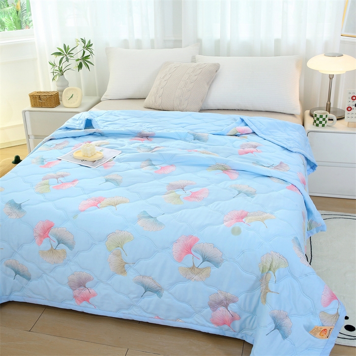 91家纺网 家纺一手货源 找家纺 爱派  2025新款直播爆款印花水洗棉夏被夏凉被空调被被子被芯 银杏