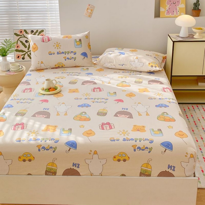 91家纺网 家纺一手货源 找家纺 ME/ERA HOME寐时代 2025新款三枚缎老粗布床笠款三件套 快乐心情