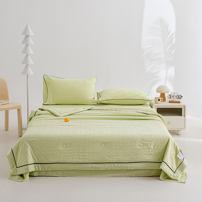 91家纺网 家纺一手货源 找家纺 绒世界 绒世界 2025新款凉豆豆包边夏被四件套 凉豆豆-抹茶绿