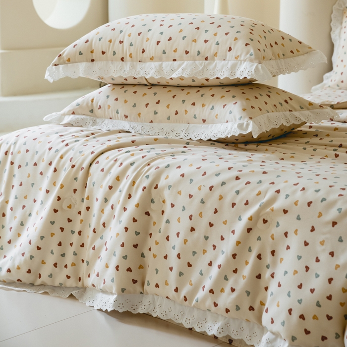 91家纺网 家纺一手货源 找家纺 绒世界 绒世界 2025新款双层纱韩版印花夏被四件套 心情