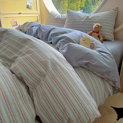 91家纺网 家纺一手货源 找家纺 田野家纺2025新款全棉水洗棉提花豆豆系列四件套 水洗棉豆豆 米兰