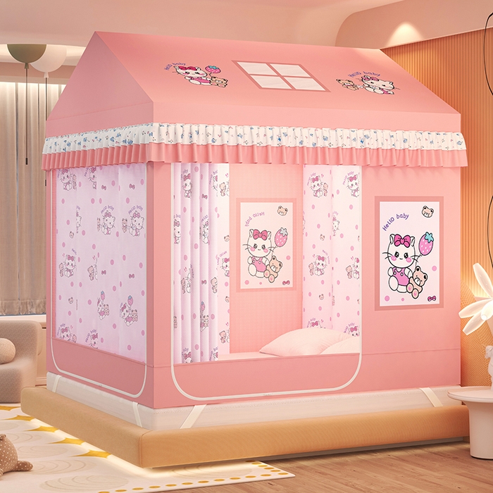 91家纺网 家纺一手货源 找家纺 迪凡保罗蚊帐 2025新款2505城堡款房型遮光防摔坐床蚊帐 俏皮猫