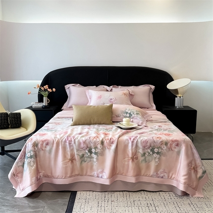 91家纺网 家纺一手货源 找家纺 （总）朵希曼2025新款60支天丝镂空印花夏被和夏被四件套系列