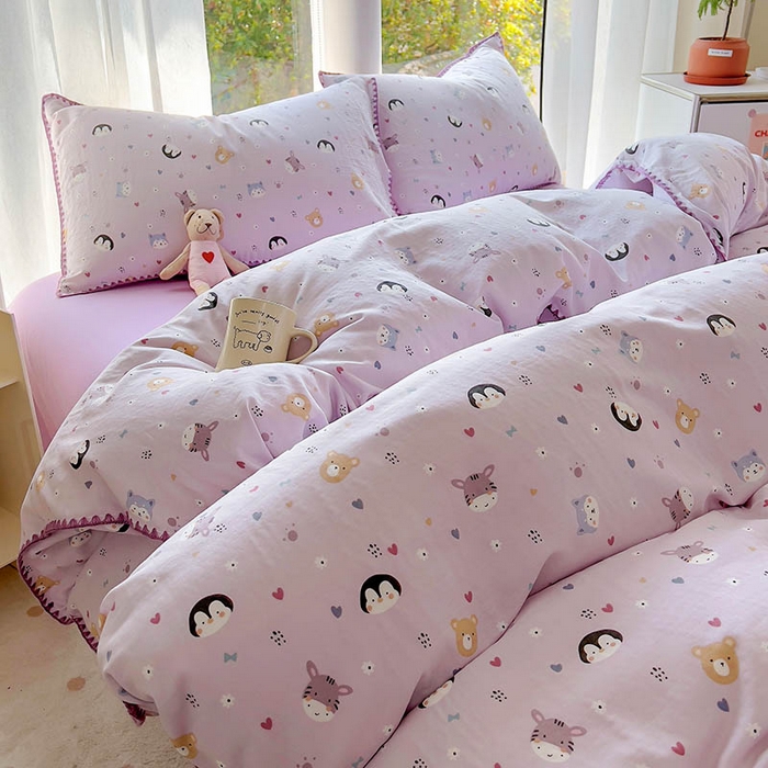 91家纺网 家纺一手货源 找家纺 田野家纺2025新款A类全棉双层纱四件套 可爱软萌