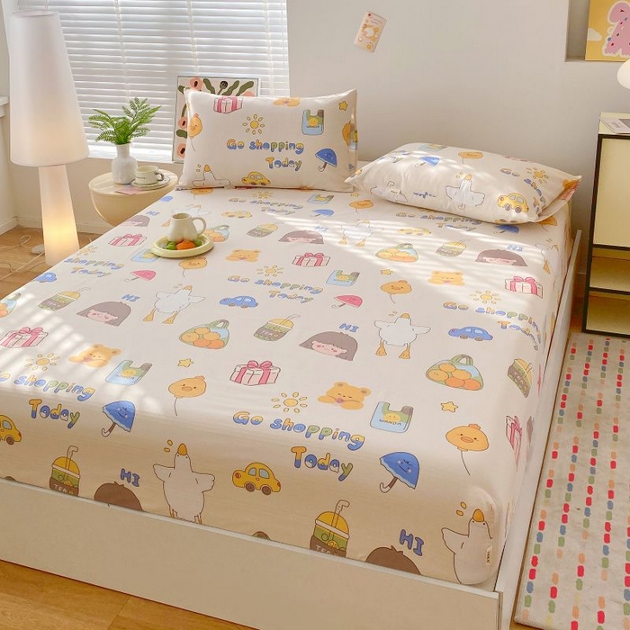 91家纺网 家纺一手货源 找家纺 ME/ERA HOME寐时代 2025新款三枚缎老粗布床笠款三件套 快乐心情